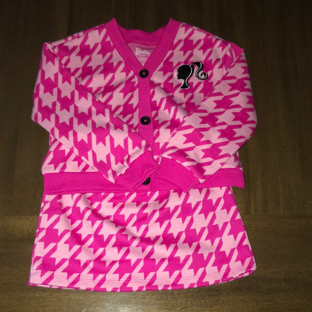 Barbie Pink Houndstooth Cardigan and Dress Set